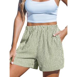CUPSHE Women Pants High-Rise Waist Pockets Stripe Straight Leg Pants Fit Coverup Casual Dressy(Green)