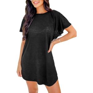 CUPSHE Women Swimsuit Cover Up Cutout Short Dolman Sleeve Beach Swimwear for Vacation 2025(Black)