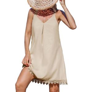 CUPSHE Women Swimsuit Cover Ups Cotton Sleeveless Cross Back Beach Coverup Dress(Apricot)