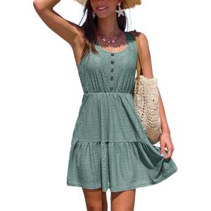 CUPSHE Women Swimsuit Cover Ups Sleeveless Button Front Semi Sheer Beach Coverup Dress(Eucalyptus Green)
