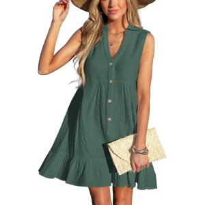 CUPSHE Women Swimsuit Coverup 100% Cotton Ruffle Hem Beach Cover Up Dresses(Green)