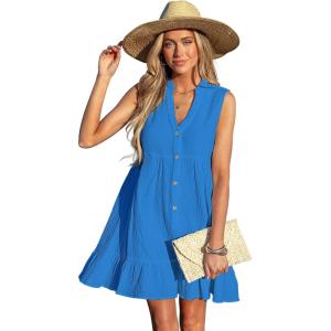 CUPSHE Women Swimsuit Coverup 100% Cotton Ruffle Hem Beach Cover Up Dresses(Royal Blue)