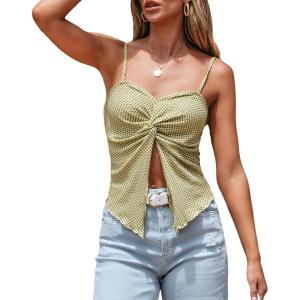 CUPSHE Women Tops Sleeveless Tank Top Gingham Twisted Front Cami Tee Shirt Casual(Yellow)