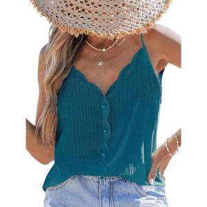 CUPSHE Womens Beach Cover Up Summer Vacation Sleeveless Button Front Bikini Bathing Suit Shirt(Blue)