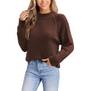 CUPSHE Women’s Fall Long Sleeve Mock Neck Ribbed Knit Chunky Casual Soft Pullover Sweater Tops(Brown)