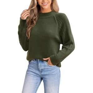 CUPSHE Women’s Fall Long Sleeve Mock Neck Ribbed Knit Chunky Casual Soft Pullover Sweater Tops(Green)