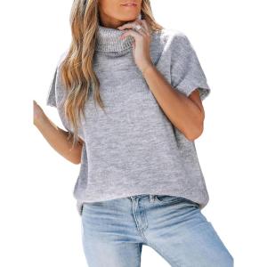 CUPSHE Women’s Fall Sweaters Turtleneck Oversized Cap Sleeve Knitted Casual Fit Pullover Tops Grey, M