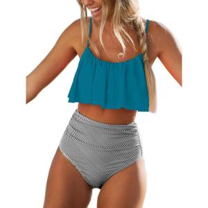 CUPSHE Women’s High Waisted Falbala Bikini Set(Green)
