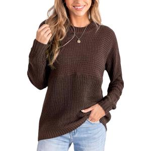 CUPSHE Women’s Long Sleeve Knit Sweaters Crewneck Pullover Fall Sweater Casual Jumper Tops(Brown)