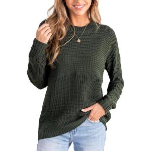CUPSHE Women’s Long Sleeve Knit Sweaters Crewneck Pullover Fall Sweater Casual Jumper Tops(Green)