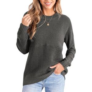 CUPSHE Women’s Long Sleeve Knit Sweaters Crewneck Pullover Fall Sweater Casual Jumper Tops(Grey)