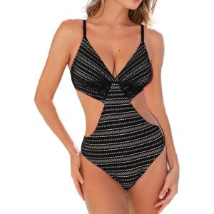 CUPSHE Women’s One Piece Swimsuit Sexy Cutout Textured Bathing Suit Tummy Control Backless Swimwear 2026(Black)