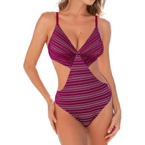 CUPSHE Women’s One Piece Swimsuit Sexy Cutout Textured Bathing Suit Tummy Control Backless Swimwear 2026(Burgundy)