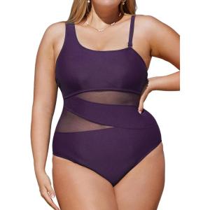 CUPSHE Women’s Plus Size Swimsuit One Piece Bathing Suit Mesh Removable Straps Swimwear(Blackberry Wine)
