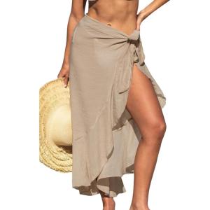 CUPSHE Women’s Sarong Cover Ups Swimsuit Wrap Skirt Self Tie Beach Cover Up Ruffle Wraps One Size(Brown)