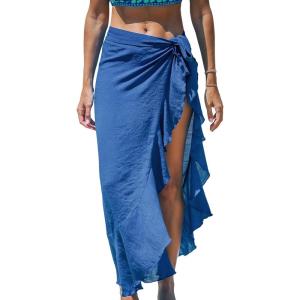 CUPSHE Women’s Sarong Cover Ups Swimsuit Wrap Skirt Self Tie Beach Cover Up Ruffle Wraps One Size(Royal Blue)