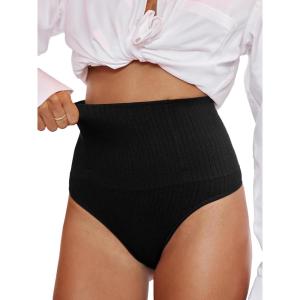 CUPSHE Womens Shapewear Tummy Control Briefs High Waist Underwear Body Shaper Bottom(Black)