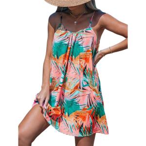 CUPSHE Women’s Spaghetti Strap Swimsuit Cover Ups Sleeveless Beach Swim Basic Tshirt Dress(Flamingos)