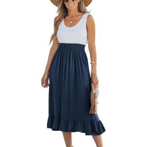 CUPSHE Women’s Summer Midi Dresses Sleeveless Tank Smocked Beach Vacation Hawaiian 2025 Flowy Sundress(Dark Blue)