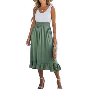 CUPSHE Women’s Summer Midi Dresses Sleeveless Tank Smocked Beach Vacation Hawaiian 2025 Flowy Sundress(Green)