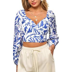 CUPSHE Women’s Sweetheart Neck Long Sleeve Wrap Tops Dressy Casual Y2K Date Night Going Out Concert Blouses(Blue)