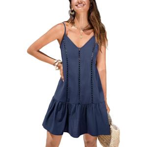 CUPSHE Women’s Swimsuit Coverup Swimwear Beach Dress Spaghetti Strap Ruffle Bikini Cover Ups Dresses(Blue)