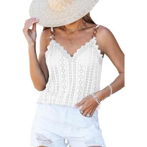 CUPSHE Womens Top V Neck Lace Sleeveless Shirts Hallow Out Dressy Tank Tops 2025 Fashion Blouse Summer Casual(Mint White)