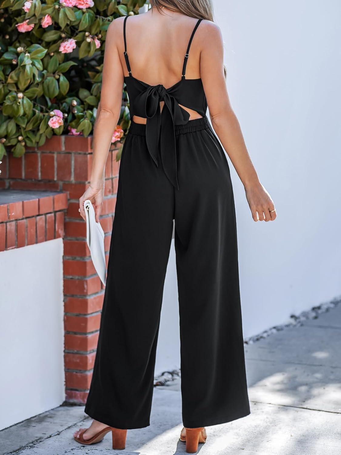 imageCUPSHE Womens Romper Square Neck Sleeveless Tied Straight leg Jumpsuit Outfit Coverup Casual DressyBlack