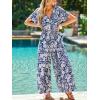 CUPSHE One Piece Jumpsuits for Women Casual Summer V Neck Batwing Sleeve Wide Leg Elegant Overalls Sexy Vacation Outfits Floral Blue M