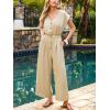 CUPSHE Summer Jumpsuits for Women Dressy V Neck Cap Sleeve Botton Down One Piece Jumpsuit Wide Leg Pants Vacation Outfits(Beige)