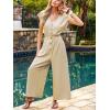 CUPSHE Summer Jumpsuits for Women Dressy V Neck Cap Sleeve Botton Down One Piece Jumpsuit Wide Leg Pants Vacation Outfits(Beige)