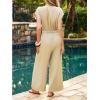 CUPSHE Summer Jumpsuits for Women Dressy V Neck Cap Sleeve Botton Down One Piece Jumpsuit Wide Leg Pants Vacation Outfits(Beige)