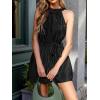 CUPSHE Women’s Casual Rompers Halter Neck Waist tie Wide leg Shorts Overalls Vacation Jumpsuit with Pockets Black(Black)