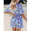 CUPSHE Women’s Romper Belted Short Sleeve Overall Basic Collar Outfit Casual Dressy(Blue)