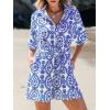 CUPSHE Women’s Romper Belted Short Sleeve Overall Basic Collar Outfit Casual Dressy(Blue)