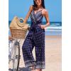 CUPSHE Women’s Romper Floral Strap V Neck Jumpsuit Wide leg Outfit Coverup Casual Dressy(Blue)