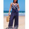 CUPSHE Women’s Romper Floral Strap V Neck Jumpsuit Wide leg Outfit Coverup Casual Dressy(Blue)