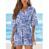 CUPSHE Women’s Romper Floral Tropical V Neck Jumpsuit Wide leg Outfit Coverup Casual Dressy(Blue)