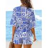 CUPSHE Women’s Romper Floral Tropical V Neck Jumpsuit Wide leg Outfit Coverup Casual Dressy(Blue)