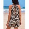 CUPSHE Women’s Romper Halter Neck Printed Romper with Drawstring Waist Sleeveless Jumpsuit Outfit Coverup Casual Dressy(Black)