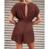 CUPSHE Womens Romper Scoop Neck Short Sleeve Jumpsuits Casual Loose Ribbed Knit Wide Leg Shorts Outfit(Brown)