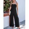 CUPSHE Women’s Romper Square Neck Sleeveless Tied Straight leg Jumpsuit Outfit Coverup Casual Dressy(Black)