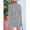 CUPSHE Women’s Romper V Neck Short Sleeves Tie Front Straight leg Striped Jumpsuit Wide leg Outfit Coverup Casual Dressy(Black)