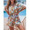 CUPSHE Women’s Rompers Short Sleeve V Neck Jumpsuits Wide Leg Overall Short Outfit Casual(Orange)