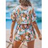 CUPSHE Women’s Rompers Short Sleeve V Neck Jumpsuits Wide Leg Overall Short Outfit Casual(Orange)
