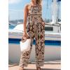 CUPSHE Women’s Sleeveless Floral Jumpsuit Halter Tie Front Wide Leg Dressy Beach Vacation Long Pants with Pockets(Brown)