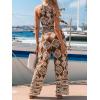 CUPSHE Women’s Sleeveless Floral Jumpsuit Halter Tie Front Wide Leg Dressy Beach Vacation Long Pants with Pockets(Brown)