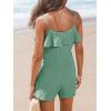 CUPSHE Women’s Summer Sleeveless Beach Vacation Romper Camisole Wide Leg Mini Ruffle Bow Front Tie Knot Jumpsuit(Green)