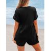 CUPSHE Women’s V Neck Short Sleeve Loose Jumpsuit Summer Button Front Wide Leg Beach Vacation Romper(Black)