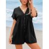 CUPSHE Women’s V Neck Short Sleeve Loose Jumpsuit Summer Button Front Wide Leg Beach Vacation Romper(Black)